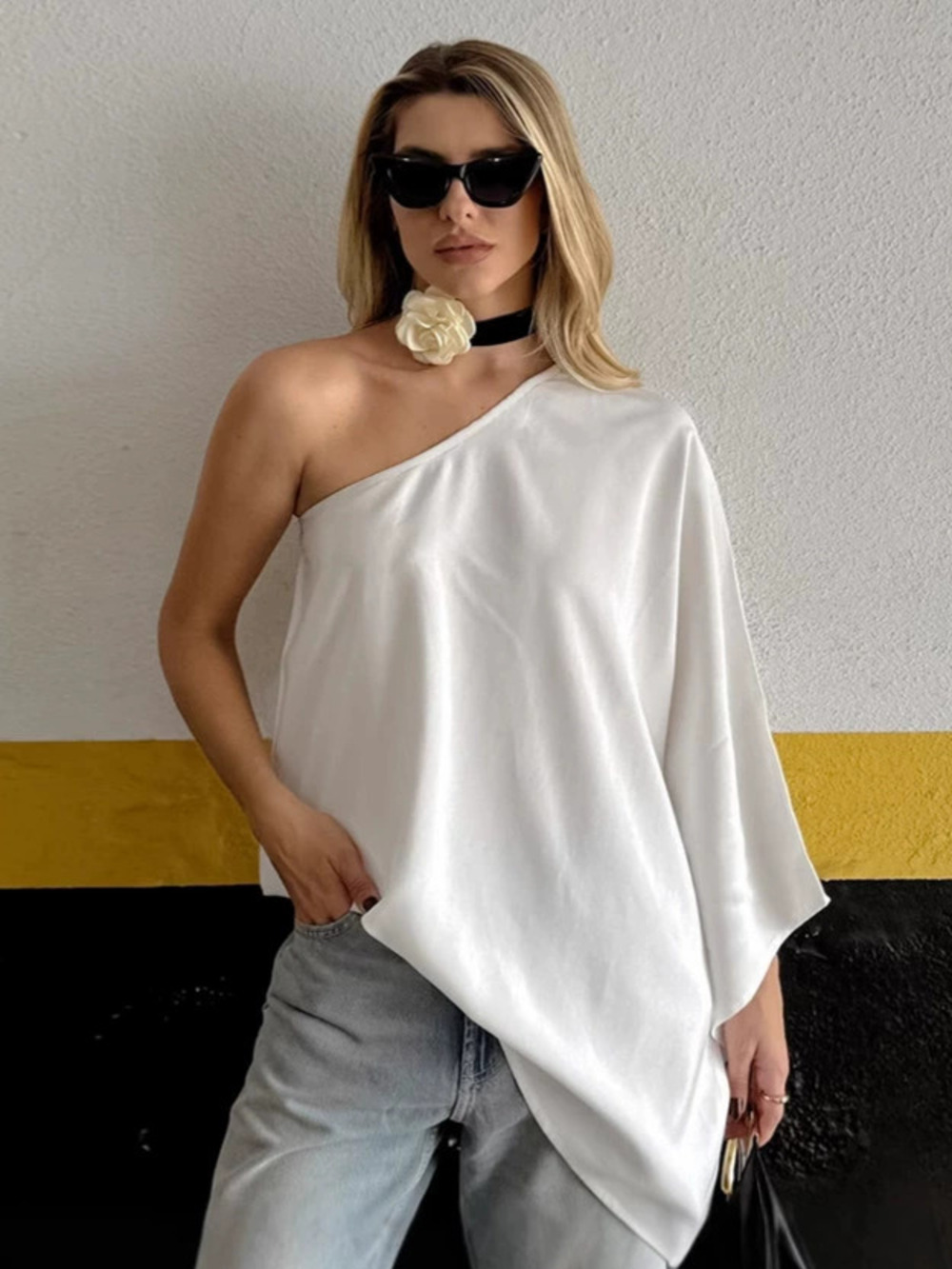 Forever 21 White Off Shoulder Asymmetric Cotton Linen Cape Top